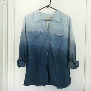 Vintage DCC womens ombre blue corduroy button down shirt tab sleeves size 18/20